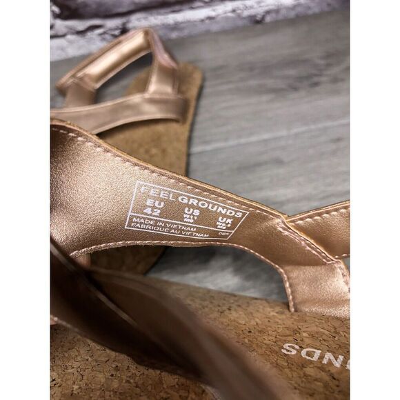 Feel Grounds Seaside Luxe Rose Pink Leather Strap Cork Flat Sandals Women Sz 42 - Picture 14 of 16